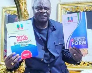 Kogi East APC Senatorial aspirant, Dr. Tim Diche displaying his Expression of Interest and Nomination Forms