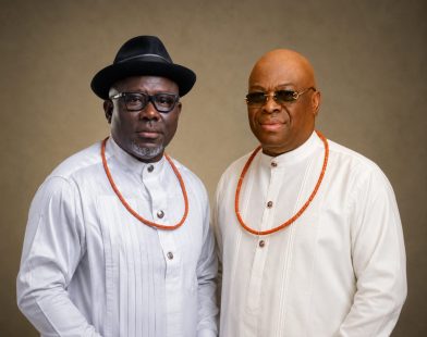 Delta State Governor, Rt. Hon. Sheriff Oborevwori and Renowned businessman and philanthropist, High Chief Dr. Matt Offeh, Eni 1 of Irri Kingdom