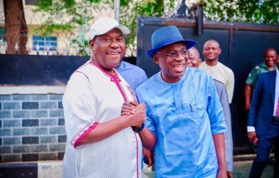 Benue State Governor Hyacinth Alia, SGF George Akume and PDP governorship candidate Chief Michael Aondoakaa as political tensions rise ahead of the 2027 governorship election.