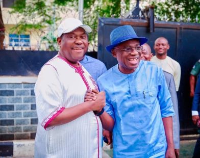 Benue State Governor Hyacinth Alia, SGF George Akume and PDP governorship candidate Chief Michael Aondoakaa as political tensions rise ahead of the 2027 governorship election.