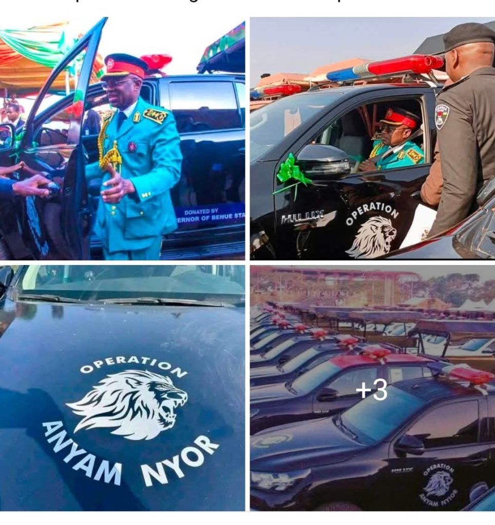 Security vehicles displayed during the launch of Benue State's Anyam Nyor security initiative in Makurdi.